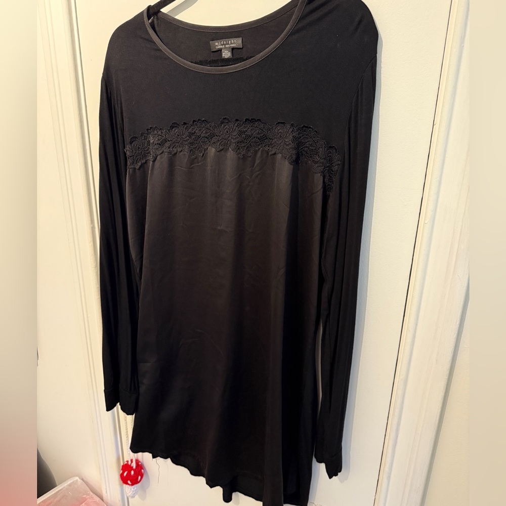 Midnight by Carole Hochman Black Lace Detail Long Sleeve Top